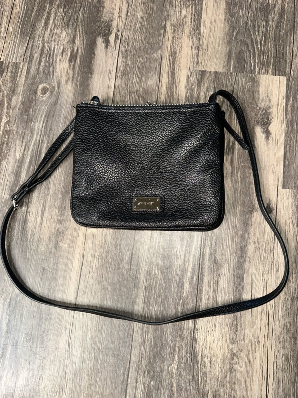 Nine West Black Crossbody Bag Pebbled Faux Leather Multi Compartment